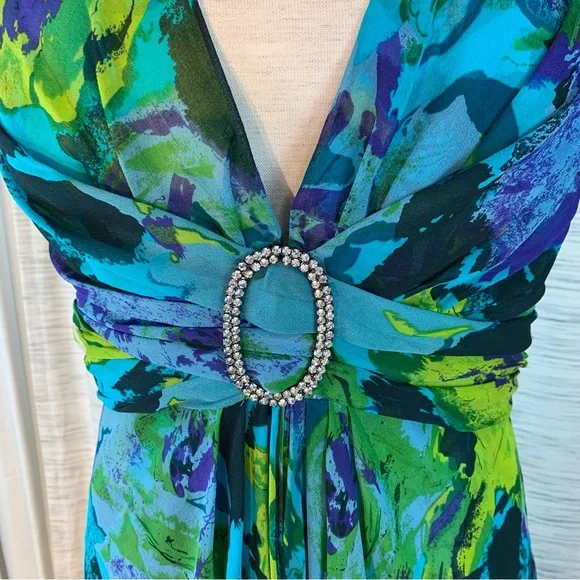 Donna Ricco Halter Maxi Gown in Blue and Green - Picture 5 of 16